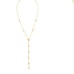 Gold Y Necklace with pink crystals